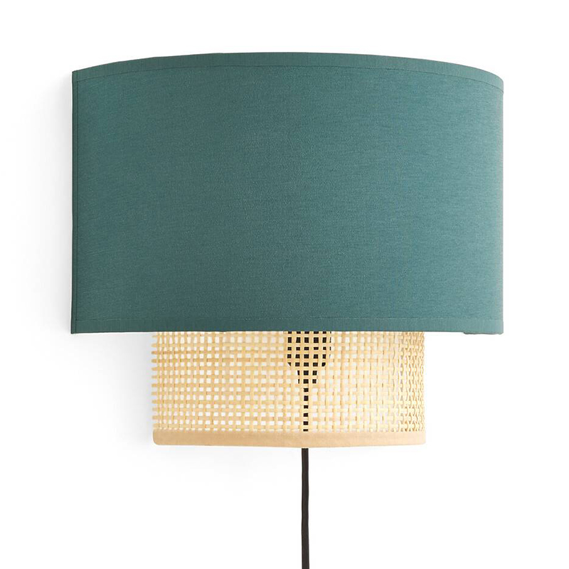 Бра Ottar Wicker Turquoise lampshade Бежевый Бирюзовый Бра Ottar Wicker Turquoise lampshade Бежевый Бирюзовый в Костроме | Loft Concept