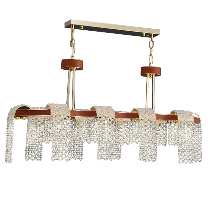 Линейная люстра люстра Leather Glass Chandelier Золотой Коричневый Прозрачное Стекло в Костроме | Loft Concept 