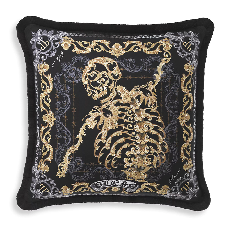 Подушка Philipp Plein Cushion Silk Skeleton 50 x 50 cm Черный Серый Золотой Подушка Philipp Plein Cushion Silk Skeleton 50 x 50 cm Черный Серый Золотой в Костроме | Loft Concept