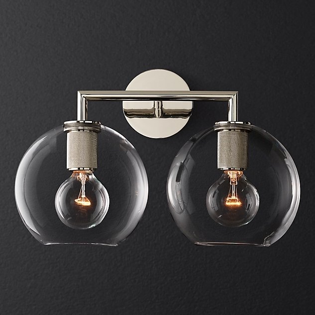 Бра RH Utilitaire Globe Shade Double Sconce Silver Прозрачное Стекло Никель Бра RH Utilitaire Globe Shade Double Sconce Silver Прозрачное Стекло Никель в Костроме | Loft Concept