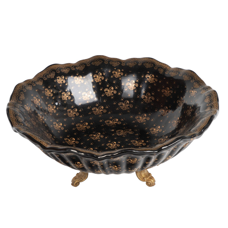 Блюдо черного цвета из фрафора на бронзовых ножках Eden Garden porcelain and bronze Черный Бронза Блюдо черного цвета из фрафора на бронзовых ножках Eden Garden porcelain and bronze Черный Бронза в Костроме | Loft Concept