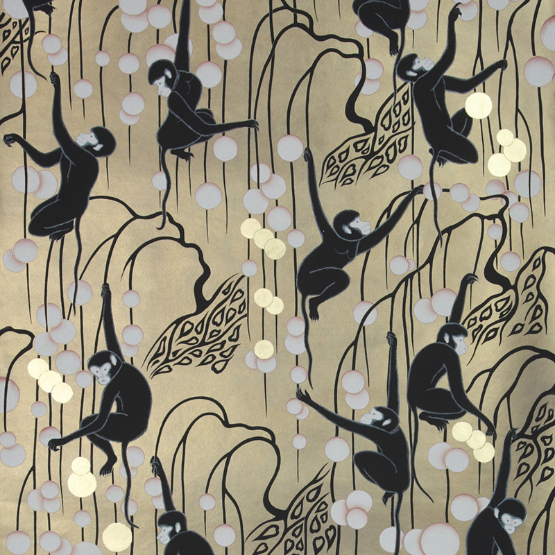 Обои ручная роспись Deco Monkeys Special Colourway on Brushed Gold gilded paper Обои ручная роспись Deco Monkeys Special Colourway on Brushed Gold gilded paper в Костроме | Loft Concept