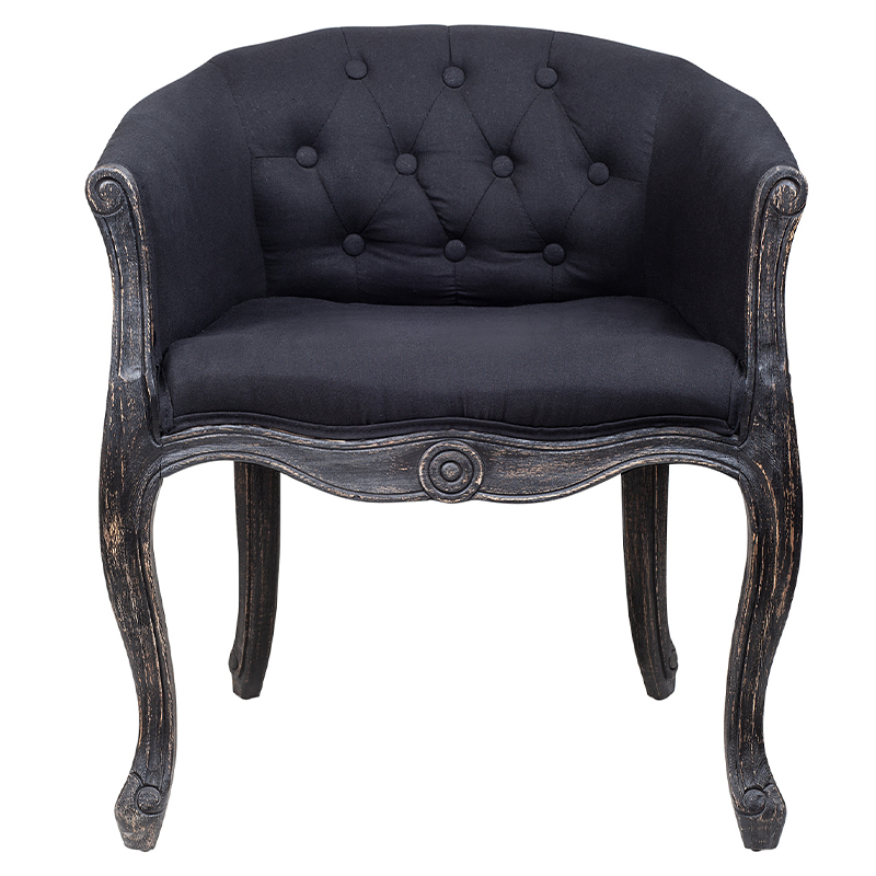 Кресло низкое в стиле прованс Черный Лен Louis French Armchair Черный Кресло низкое в стиле прованс Черный Лен Louis French Armchair Черный в Костроме | Loft Concept