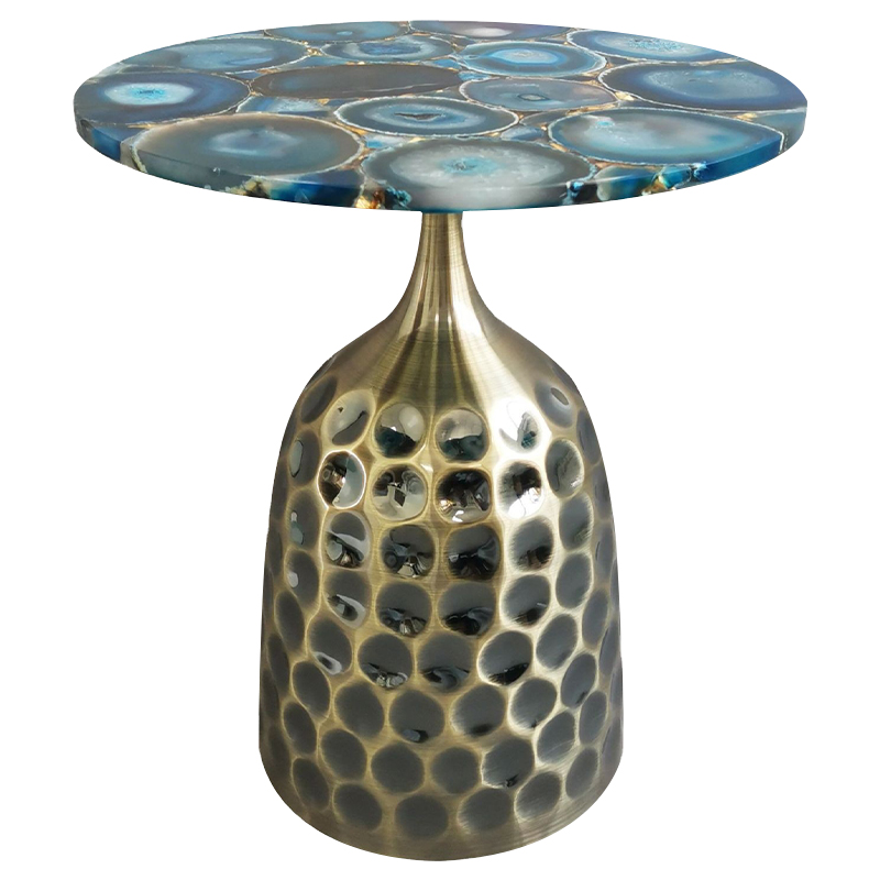 Приставной стол Blue Agate Side Table Синий Латунь Античная полированная Приставной стол Blue Agate Side Table Синий Латунь Античная полированная в Костроме | Loft Concept