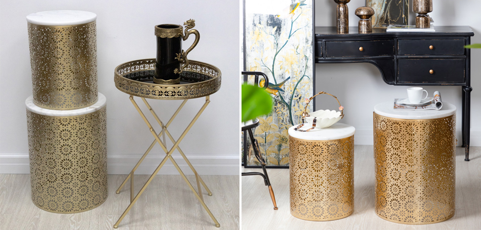 Приставной Стол Artesia Table Золотой с белым мрамором Приставной Стол Artesia Table Золотой с белым мрамором - Loft-Concept в Костроме