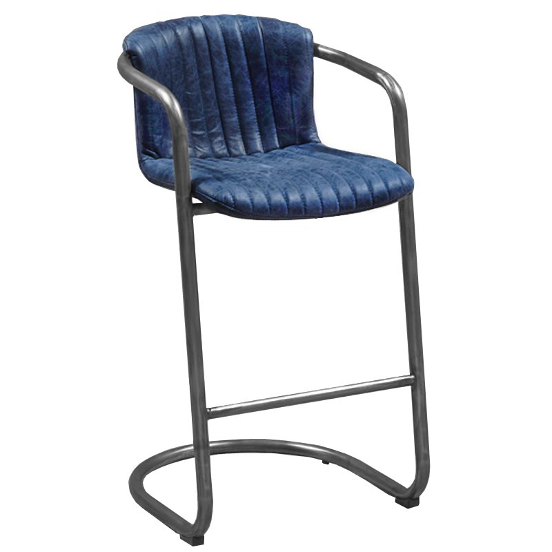 Барный стул Desmond bar stool LEATHER BLUE Синий Серый Барный стул Desmond bar stool LEATHER BLUE Синий Серый в Костроме | Loft Concept