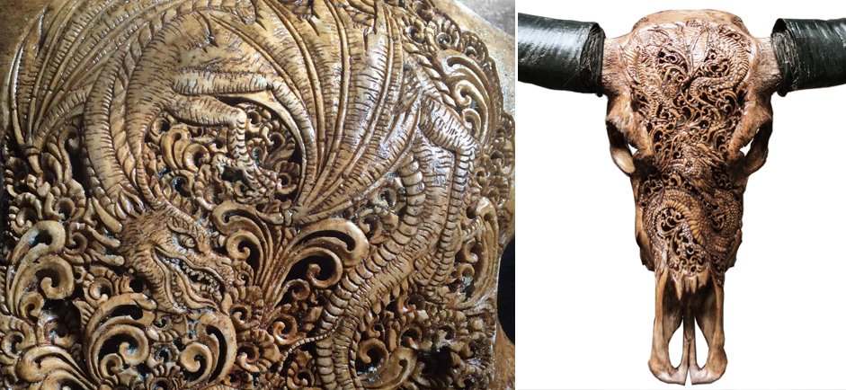 Череп буйвола Buffalo Skull Dragon резьба по кости Череп буйвола Buffalo Skull Dragon резьба по кости - Loft-Concept в Костроме