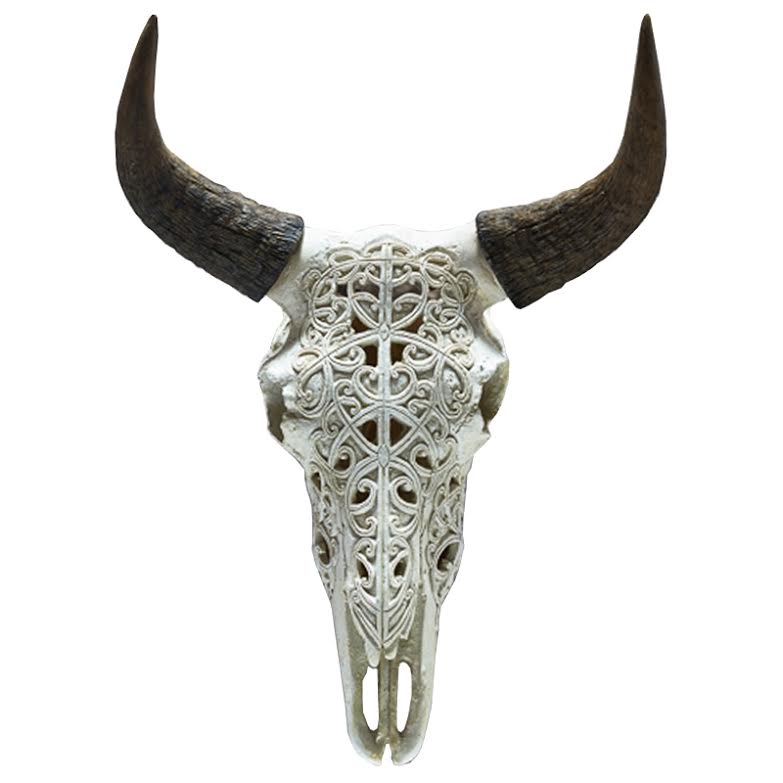 Череп буйвола с резьбой Buffalo Skull little Белый Черный Череп буйвола с резьбой Buffalo Skull little Белый Черный в Костроме | Loft Concept