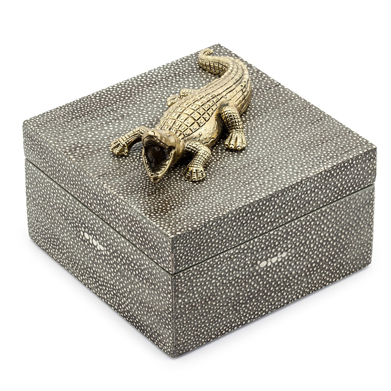 Шкатулка BOX KRIZIA CROCO SQ Светло-серый Латунь Шкатулка BOX KRIZIA CROCO SQ Светло-серый Латунь в Костроме | Loft Concept
