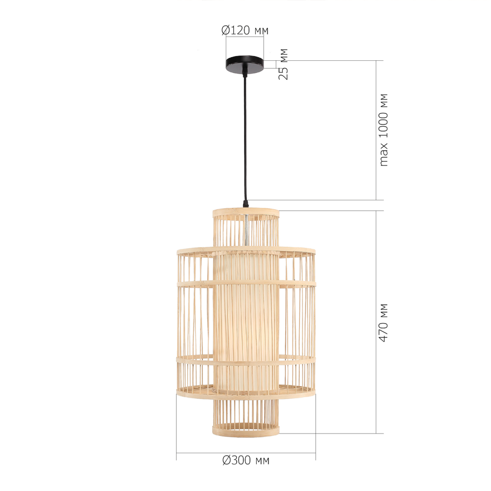 Подвесной светильник из деревянных прутьев с плафоном из натуральной ткани Light Inside the Cell в Костроме