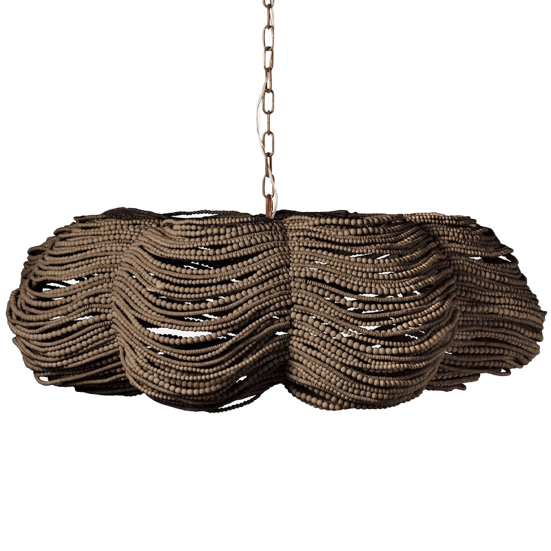 Круглая люстра волнистой формы с декором из круглых деревянных бусин Brown Wooden Beads Chandelier L Коричневый Круглая люстра волнистой формы с декором из круглых деревянных бусин Brown Wooden Beads Chandelier L Коричневый в Костроме | Loft Concept