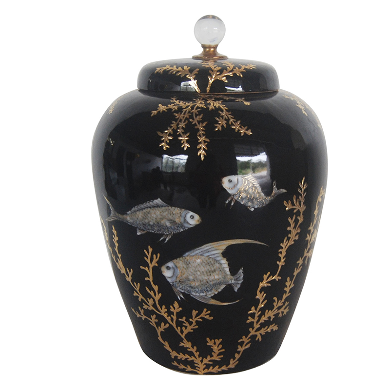 Ваза Vase Keg Algae Fish Черный Золотой Ваза Vase Keg Algae Fish Черный Золотой в Костроме | Loft Concept