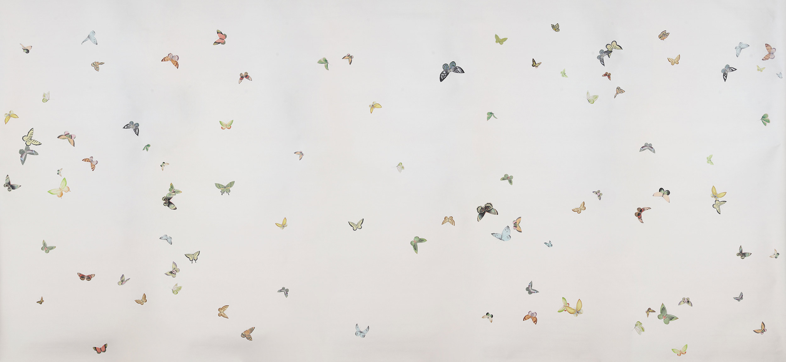 Обои ручная роспись Butterflies Emerald on Natural Mica metallic silk Обои ручная роспись Butterflies Emerald on Natural Mica metallic silk - постер Loft-Concept в Костроме