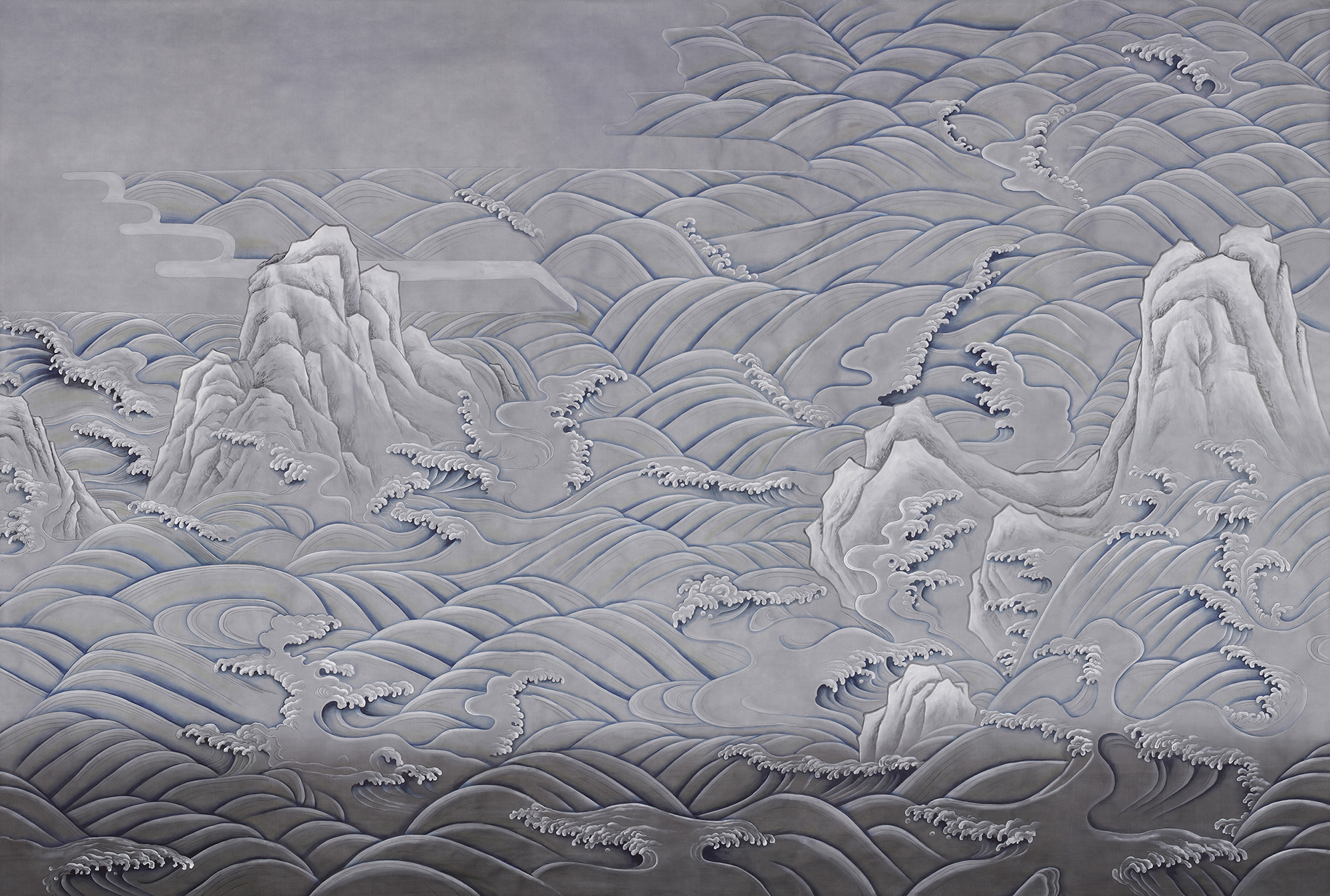 Обои ручная роспись Matsushima Waves Hokusai on Gun Metal dyed silk Обои ручная роспись Matsushima Waves Hokusai on Gun Metal dyed silk - постер Loft-Concept в Костроме