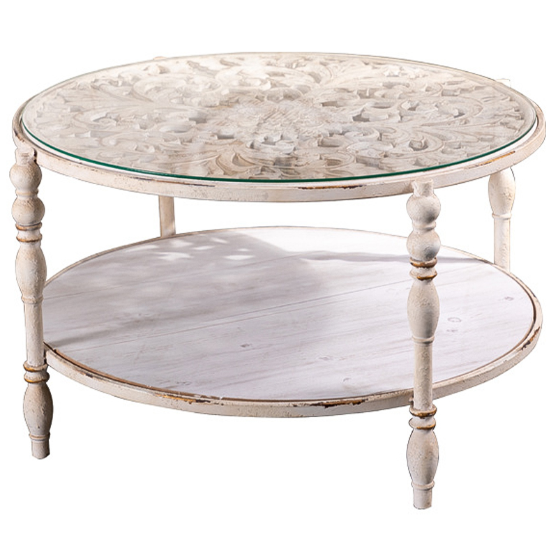 Кофейный стол Toussaint Provence Round Coffee Table Белый Бежевый Древесина в Костроме | Loft Concept 