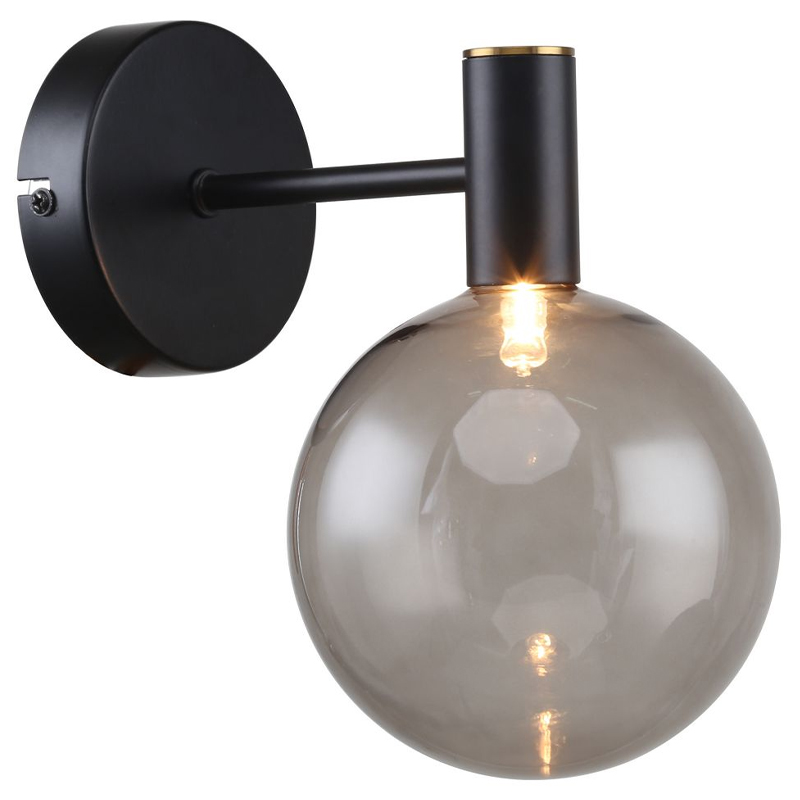 Бра с выдувным плафоном серого цвета Carmella Globe Black Черный Латунь Серый Бра с выдувным плафоном серого цвета Carmella Globe Black Черный Латунь Серый в Костроме | Loft Concept