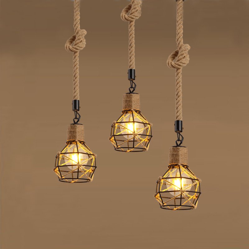 Подвесной светильник LOFT ROPE CHANDELIER CAGE Mono Черный Коричневый Подвесной светильник LOFT ROPE CHANDELIER CAGE Mono Черный Коричневый в Костроме | Loft Concept