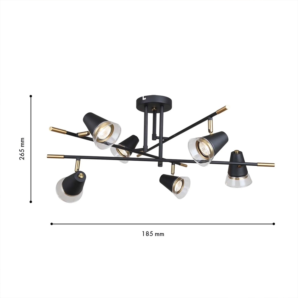 Потолочный светильник с конусообразными плафонами с контрастным сочетанием бронзы и глубоким черным цветом Aurika в Костроме