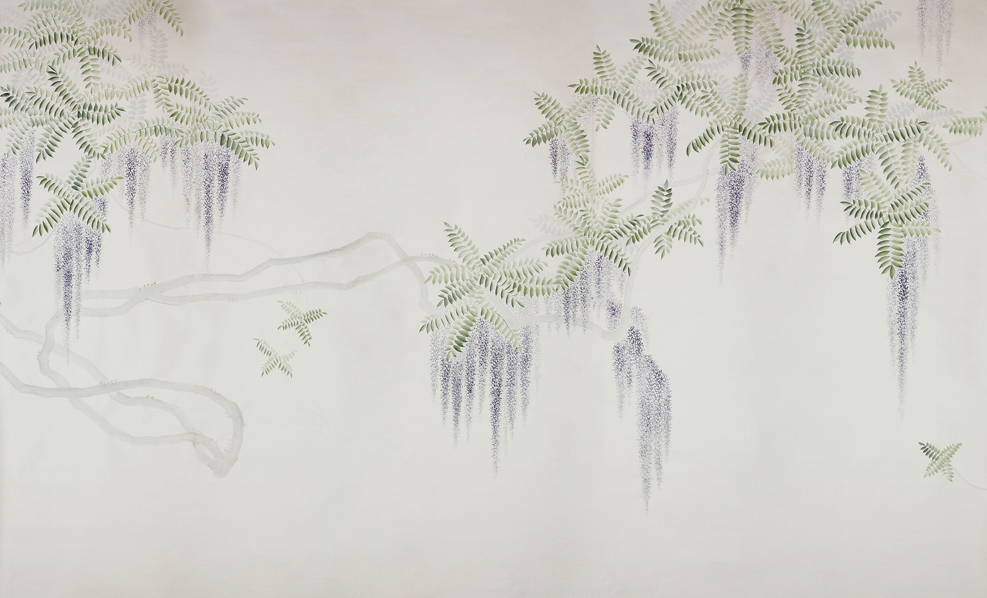 Обои в японском стиле Wisteria Lavender on Natural Mica metallic silk Обои в японском стиле Wisteria Lavender on Natural Mica metallic silk - постер Loft-Concept в Костроме
