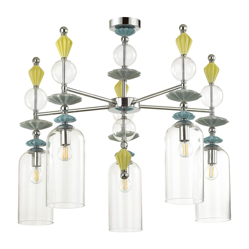 Люстра Iris Glass Chandelier candy 5 chrome Прозрачное Стекло Прозрачный зеленый Желтый Хром Люстра Iris Glass Chandelier candy 5 chrome Прозрачное Стекло Прозрачный зеленый Желтый Хром в Костроме | Loft Concept