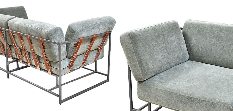 Двухместный диван Two Seat Sofa серо-голубой велюр Двухместный диван Two Seat Sofa серо-голубой велюр - Loft-Concept в Костроме