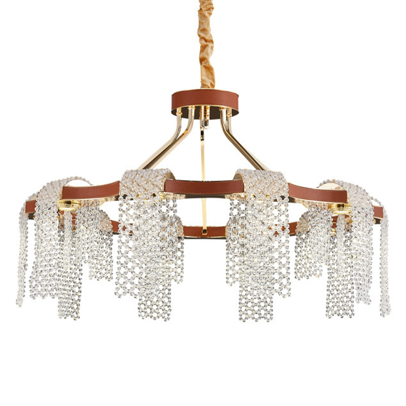 Люстра Leather Glass Chandelier 80 Прозрачное Стекло Коричневый Золотой Люстра Leather Glass Chandelier 80 Прозрачное Стекло Коричневый Золотой в Костроме | Loft Concept