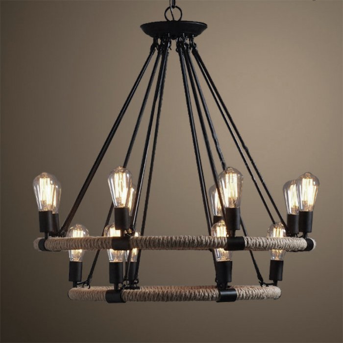 Люстра Round Tube Double Loft Rope Light Черный Люстра Round Tube Double Loft Rope Light Черный в Костроме | Loft Concept