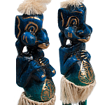 Комплект из 2-х деревянных статуэток Asmat Straw Headdress Statuettes Blue Tattoo варинант исполнения - 3 | Loft Concept в Костроме