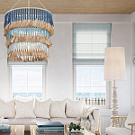 Люстра трехъярусная с декором из круглых деревянных бусин с кисточками Blue Wooden Beads Chandelier варинант исполнения - 3 | Loft Concept в Костроме