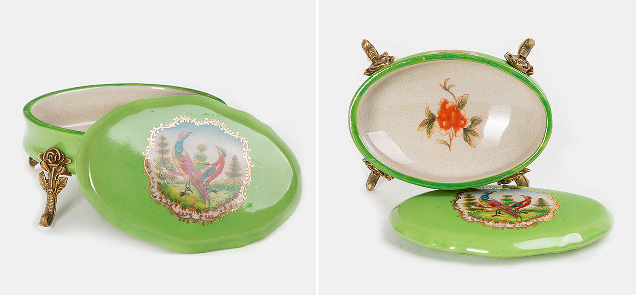Шкатулка фарфоровая зеленая с орнаментом Bird & Flower Шкатулка фарфоровая зеленая с орнаментом Bird & Flower - Loft-Concept в Костроме