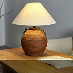 Настольная лампа керамическая коричневая с тканевым абажуром Eastern Tale варинант исполнения - 1 | Loft Concept в Костроме