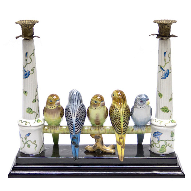 Двойной подсвечник Five Budgies Белый Синий Бронза Двойной подсвечник Five Budgies Белый Синий Бронза в Костроме | Loft Concept