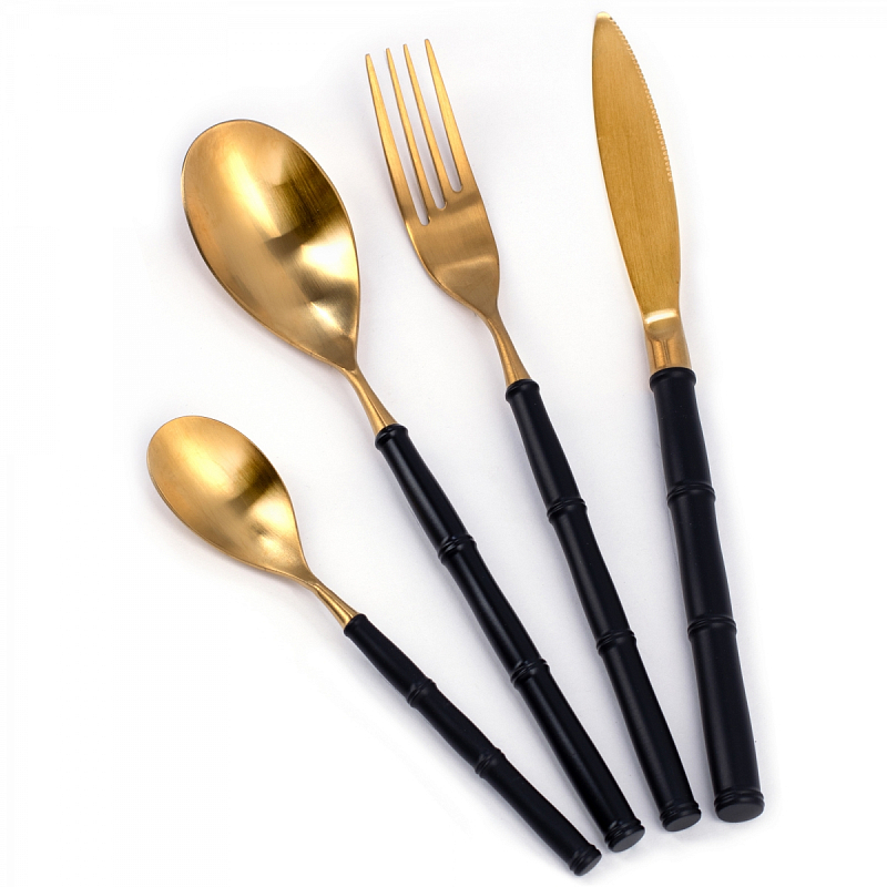 Столовые приборы Bamboo Gold and Black Золотой Черный Столовые приборы Bamboo Gold and Black Золотой Черный в Костроме | Loft Concept