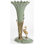 Ваза зеленая фарфоровая с волнистым краем с бронзовой фигуркой журавля Eden Garden  варинант исполнения - 4 | Loft Concept в Костроме