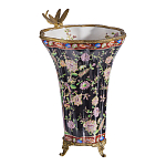 Ваза из фарфора черная с цветочной росписью и бронзовой стрекозой Spring Garden варинант исполнения - 2 | Loft Concept в Костроме