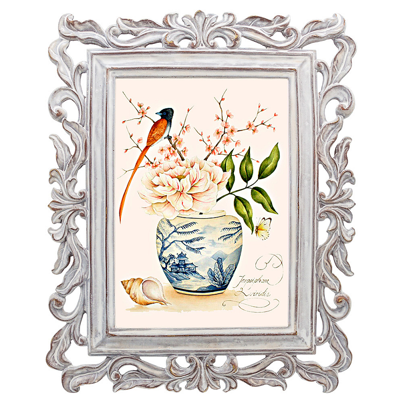 Постер Sakura Branch and Bird Poster Мульти Белый винтажная патина Постер Sakura Branch and Bird Poster Мульти Белый винтажная патина в Костроме | Loft Concept
