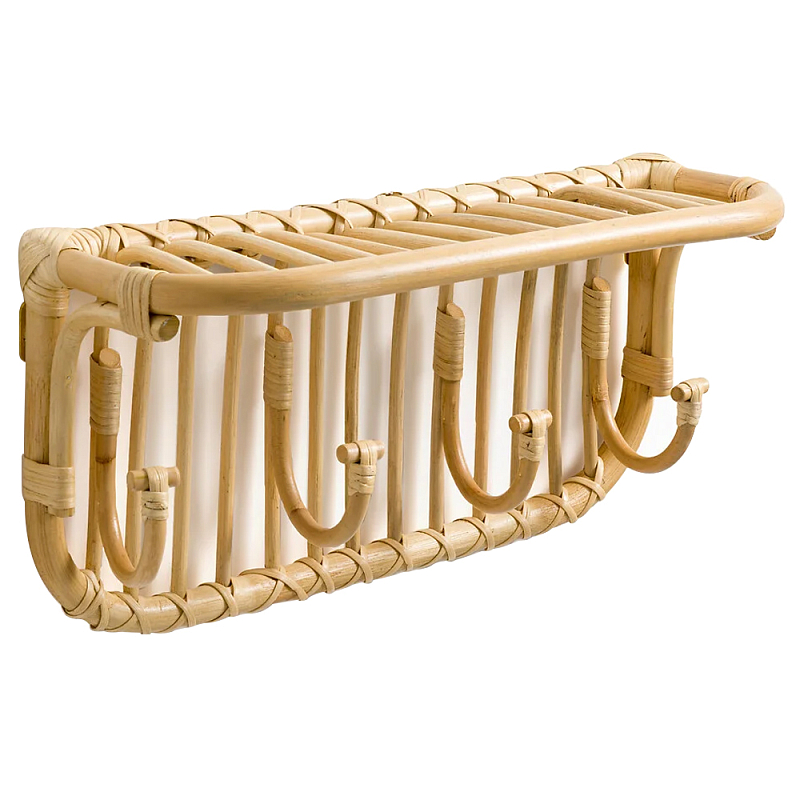 Настенная вешалка из ротанга с полкой Willa Wall Shelf Hanger Бежевый в Костроме | Loft Concept 