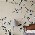 Обои ручная роспись Cherry Tree Original colourway on Stone Ochre dyed silk варинант исполнения - 1 | Loft Concept в Костроме