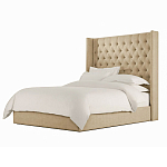 Кровать двуспальная бежевая с основанием из массива дерева с мягким изголовьем Flax Beds варинант исполнения - 1 | Loft Concept в Костроме