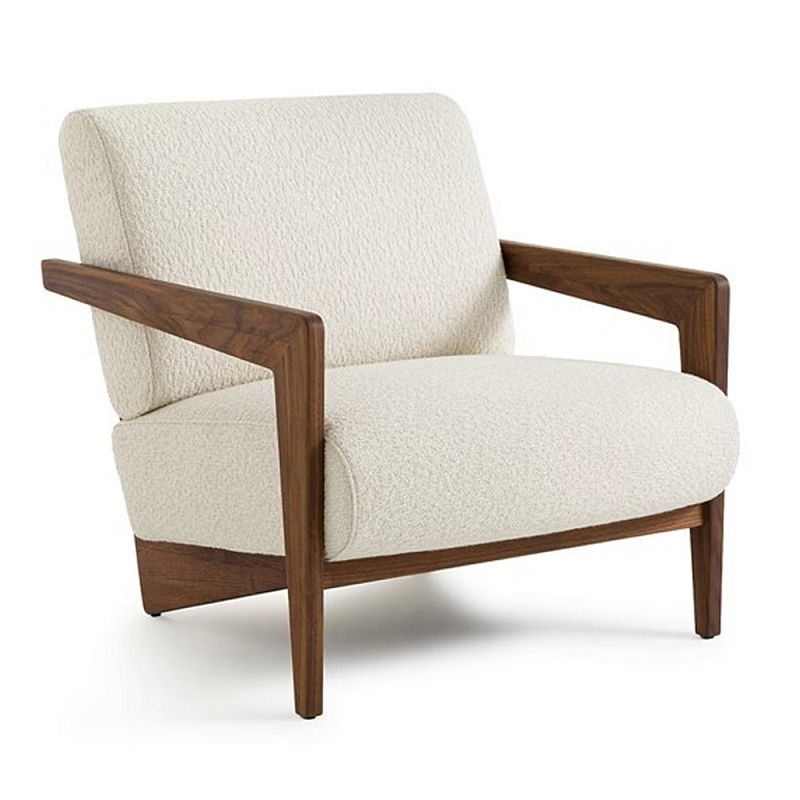 Кресло с обивкой из белого букле Armchair White Boucle Коричневый Белый Кресло с обивкой из белого букле Armchair White Boucle Коричневый Белый в Костроме | Loft Concept