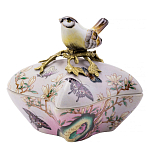 Шкатулка фиолетового цвета с рисунком бабочек и крышкой с фигуркой птицы на ветке Eden Garden варинант исполнения - 1 | Loft Concept в Костроме