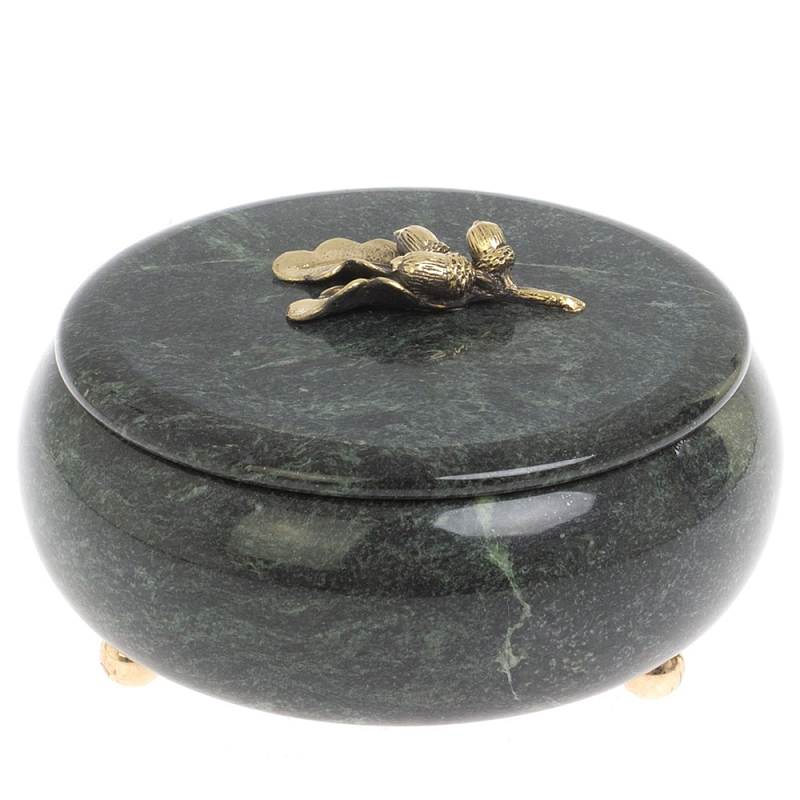 Шкатулка круглая из натурального камня змеевик Stone Casket Змеевик Золотой Шкатулка круглая из натурального камня змеевик Stone Casket Змеевик Золотой в Костроме | Loft Concept