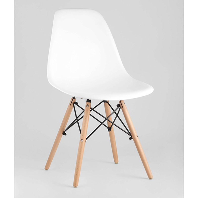 Пластиковый стул на ножках из массива бука Eames White Белый Древесина Пластиковый стул на ножках из массива бука Eames White Белый Древесина в Костроме | Loft Concept