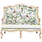 Диван двухместный из натурального бука золотистый с изображением птиц и цветов Blooming Birds варинант исполнения - 1 | Loft Concept в Костроме