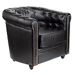 Кресло кожаное с мягкими подлокотниками на 4-х деревянных ножках Logan Leather Armchair black варинант исполнения - 1 | Loft Concept в Костроме