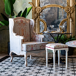 Банкетка одноместная из массива бука бежевая с растительным орнаментом Raffael Beige Floral Banquette варинант исполнения - 4 | Loft Concept в Костроме