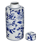 Ваза цилиндрической формы с крышкой и синим цветочным узором на белом фоне Blue & White Ornament варинант исполнения - 1 | Loft Concept в Костроме
