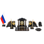 Настольный письменный набор с часами из природного камня обсидиана National Еmblem варинант исполнения - 1 | Loft Concept в Костроме