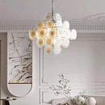 Люстра  с каскадом из круглых декоративных элементов  White Clear Glass Chandelier варинант исполнения - 3 | Loft Concept в Костроме