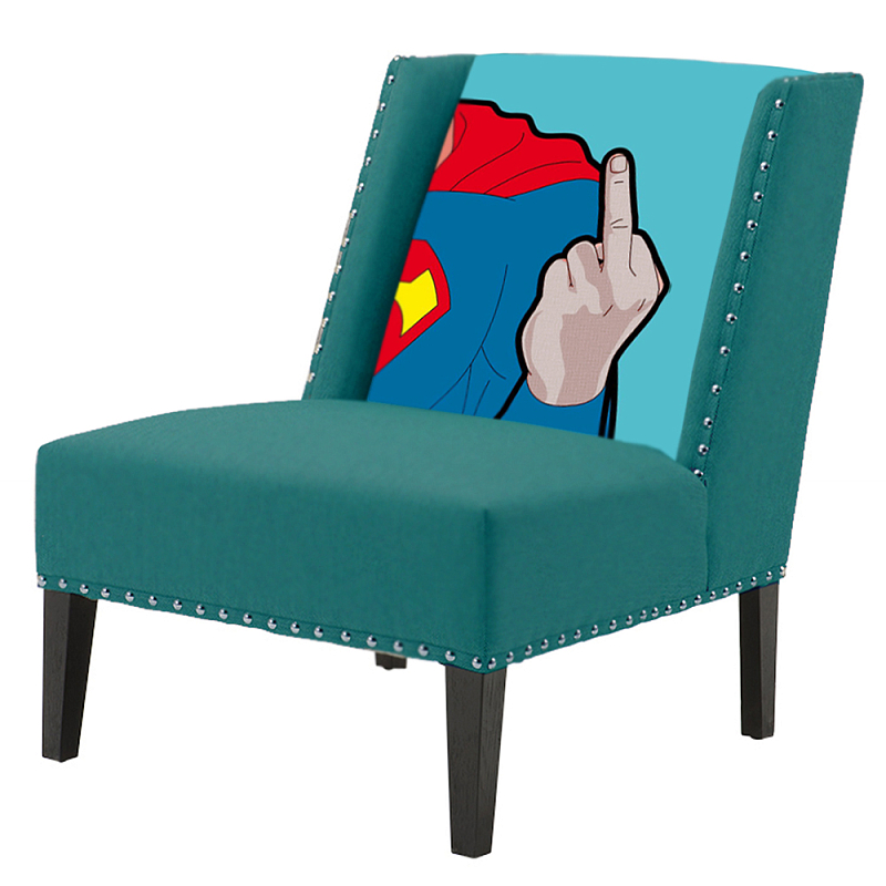 FUN Armchair "Superman fuck off" Turquoise Дизайнерское кресло с цветным принтом Бирюзовый FUN Armchair "Superman fuck off" Turquoise Дизайнерское кресло с цветным принтом Бирюзовый в Костроме | Loft Concept